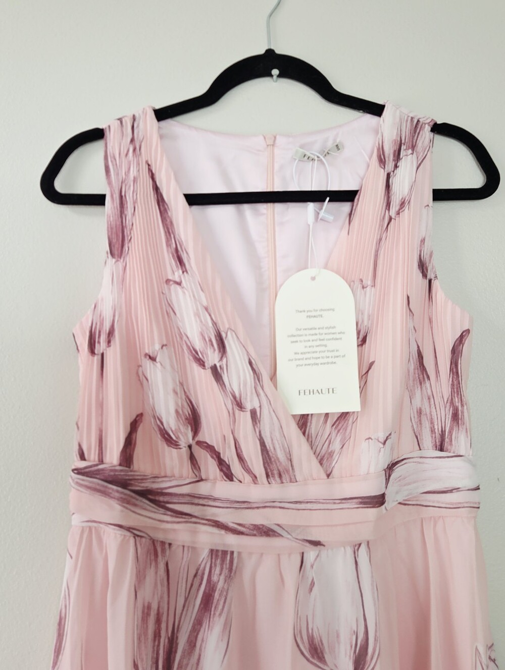 Fehaute Floral Chiffon V Neck Sleeveless A-Line Floor-length Gown Dress Pink 6 - Picture 3 of 7